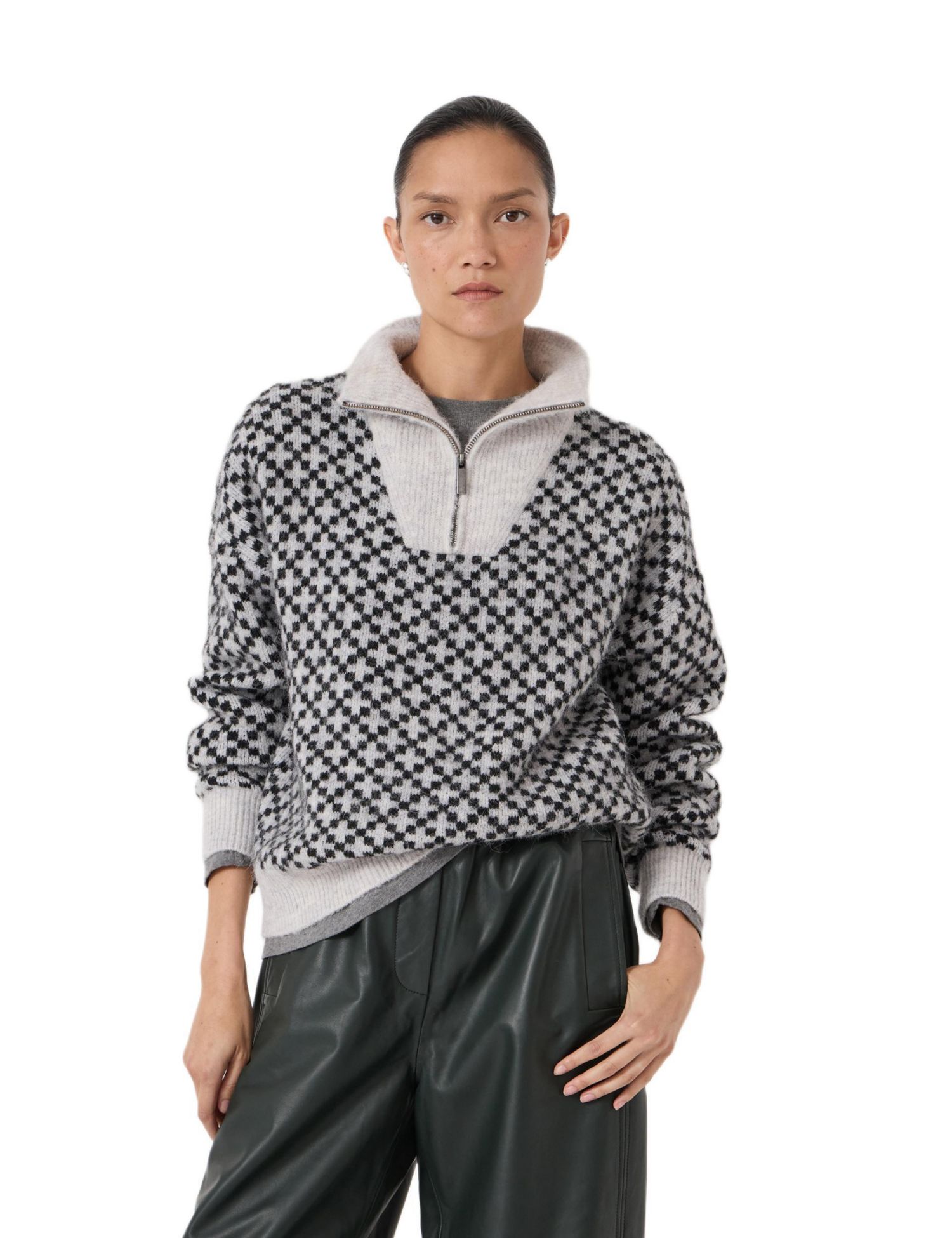 Women's Juno Quarter Zip Mono Jacquard Jumper