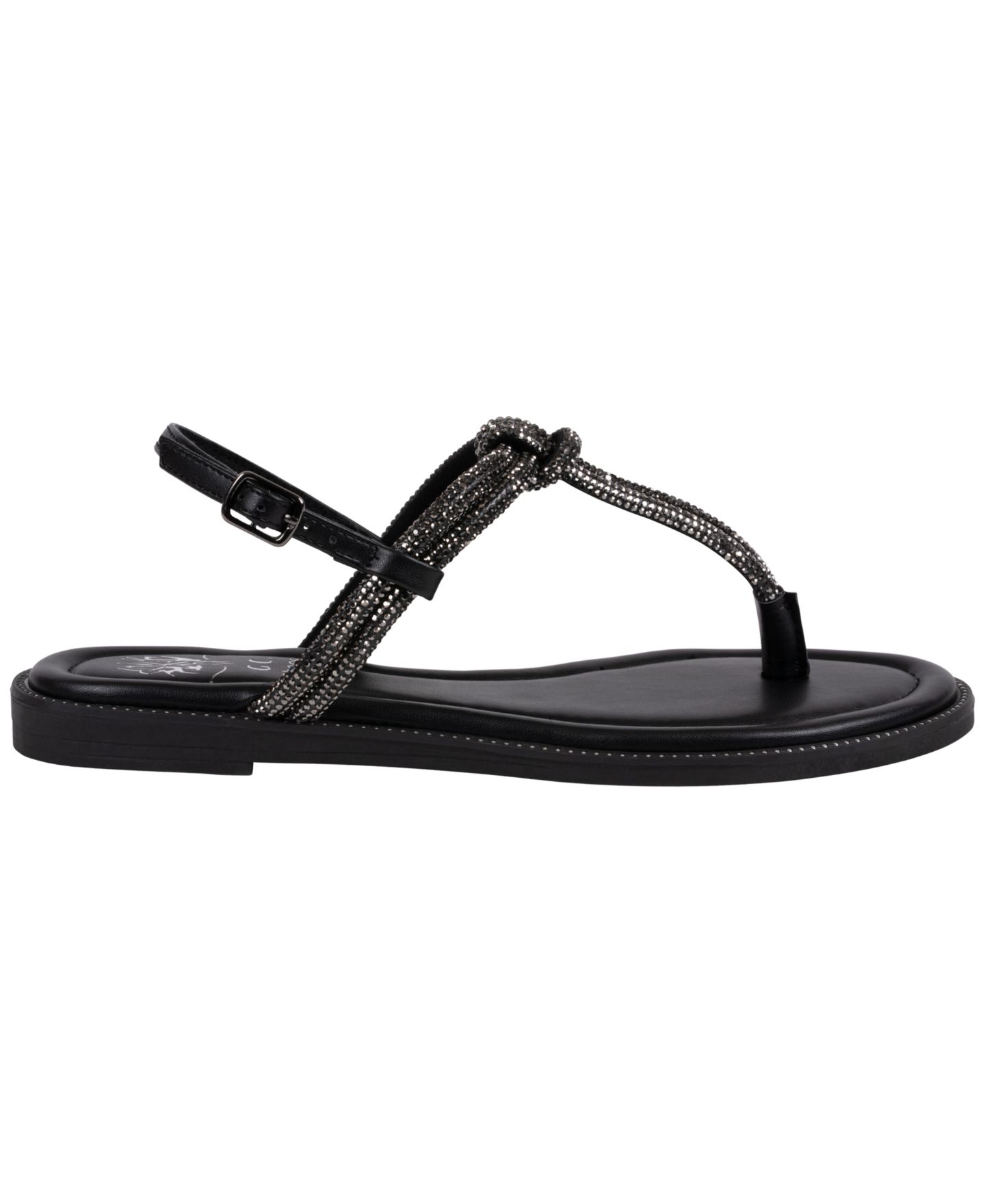 Женские сандалии GC Shoes Alonde Embellished T-Strap Flat, цвет: Чёрный — фото 2