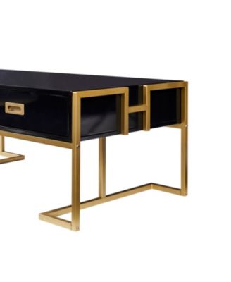 Modern Black Rectangular Coffee Table with 4 Drawers and Gold Base in 47.3"