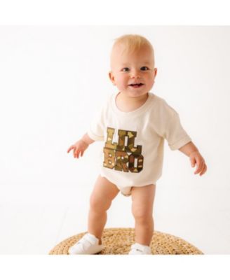 Baby Boys Lil Bro Camo Patch Short Sleeve Romper