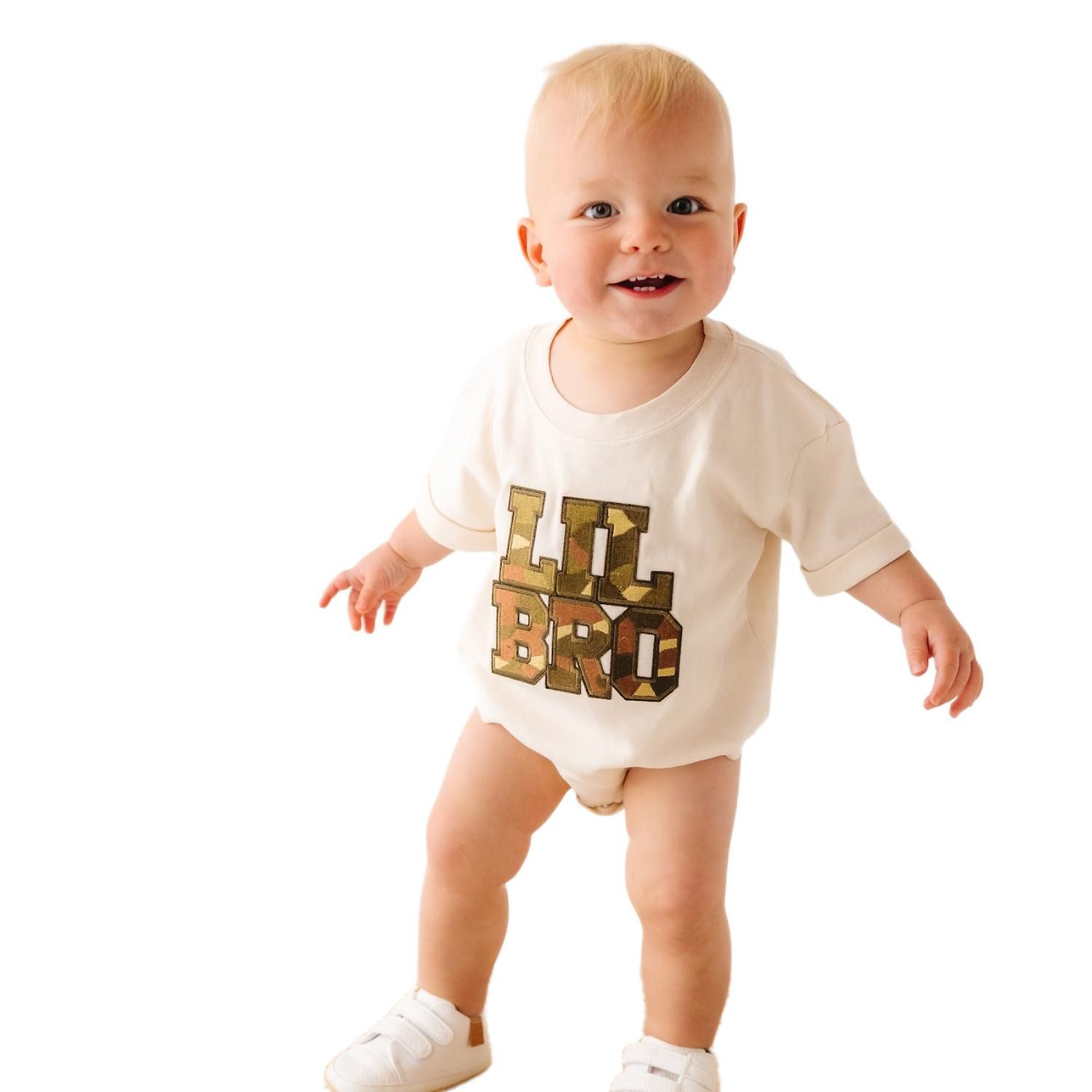 Baby Boys Lil Bro Camo Patch Short Sleeve Romper