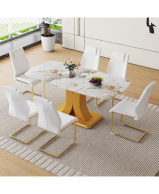 + 71" & 6 Pc. + Glass & PU + Dining Set