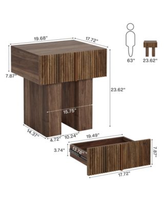 Fluted Nightstand, Wooden Night Stand with Storage Drawer, Modern Bedside Table Side End Table