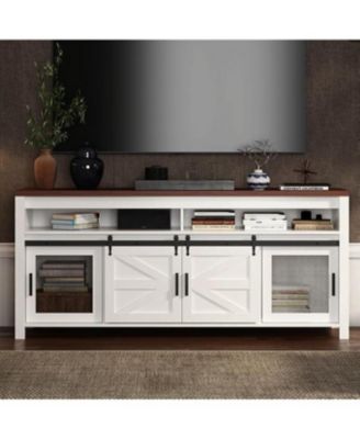 31" Tall Media Cabinet with Open Shelf and Sliding Barn Door Modern Farmhouse TV Stand