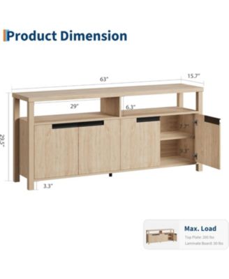 63" Tall Entertainment Center with Storage and Open Shelf Farmhouse TV Stand