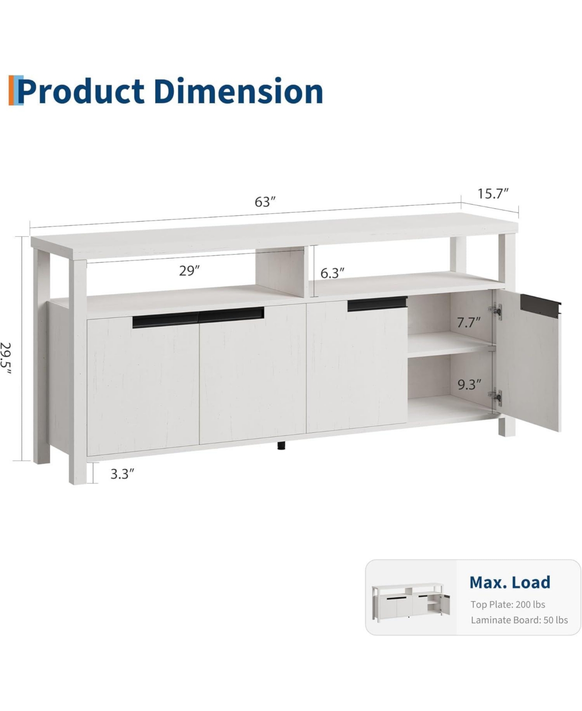 gaomon 63" Tall Entertainment Center with Storage and Open Shelf Farmhouse Tv Stand