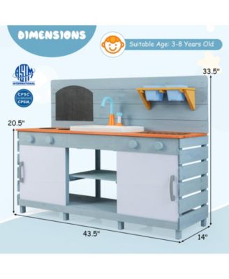 Wooden Outdoor Mud Kitchen Playset With Faucet Chalkboard And Storage Shelves