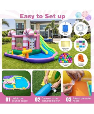 Inflatable Candy Water Park for Kids with Slide Splash Pool and Bouncy Play Zones