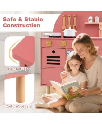 Wooden Kids Play Kitchen Set with Interactive Cooking Areas and Storage Shelves