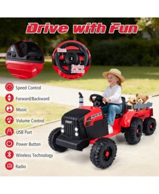Kids 24V Ride On Tractor with Detachable Trailer Remote Control and Safety Features