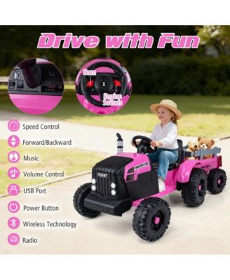 Kids 24V Ride On Tractor with Detachable Trailer Remote Control and Safety Features