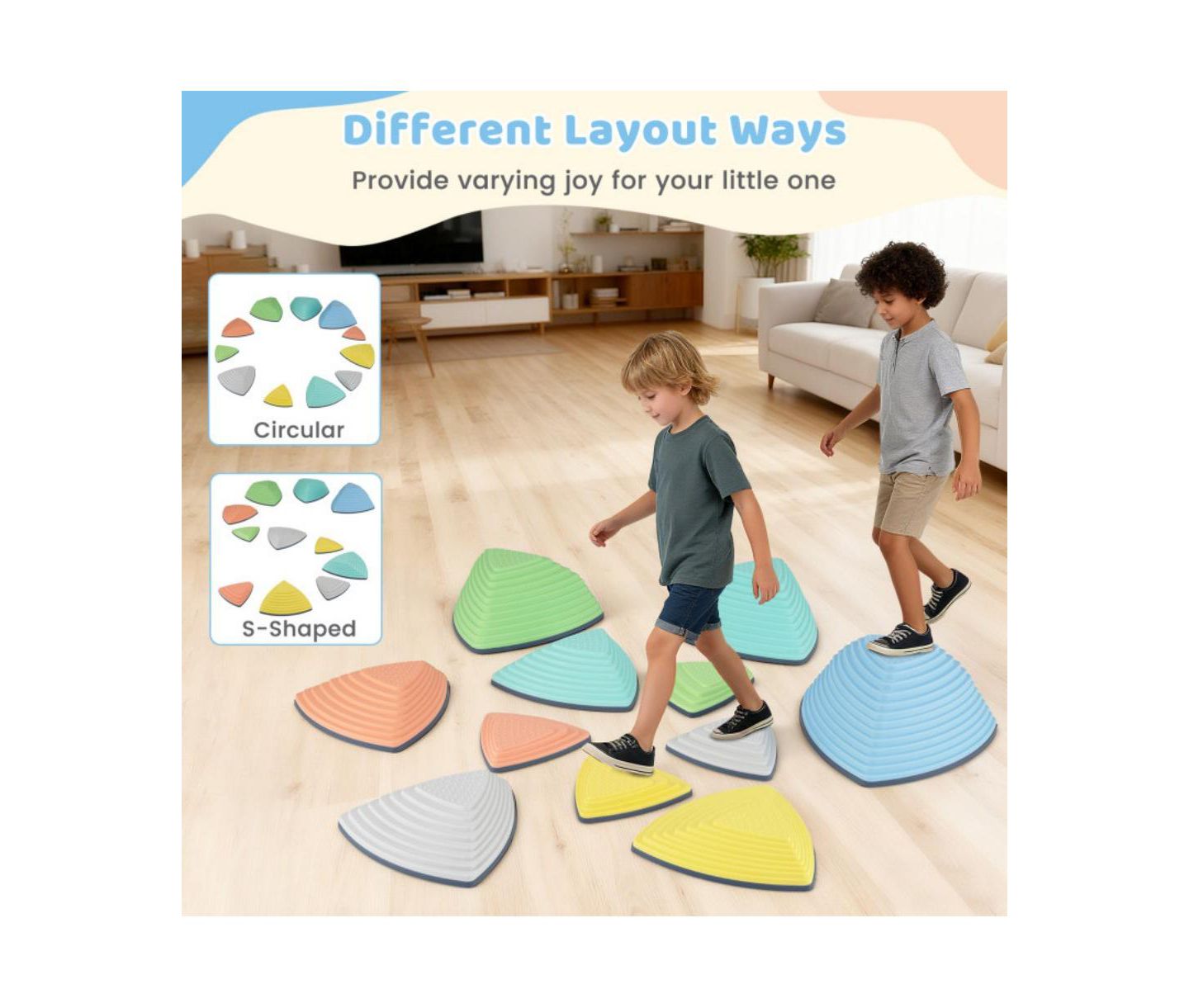 Детские игрушки HONGGE Balance Stepping Stones Anti-Slip Obstacle Course Set, 11-Piece, Ages 3+ — фото 9