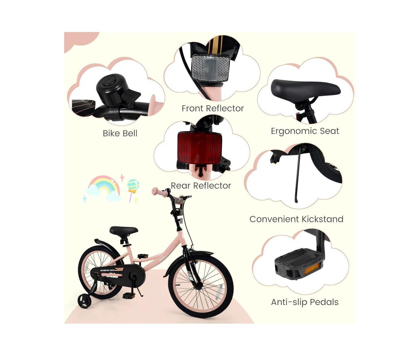 Детская игрушка HONGGE Adjustable Training Bicycle with Dual Brakes and All-Terrain Tires, Ages 3-10, цвет: Розовый — фото 9
