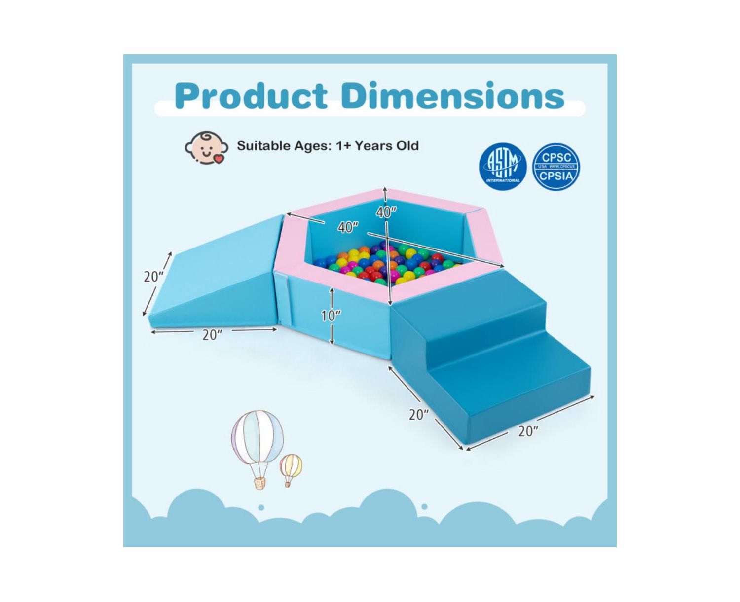 3 Piece Baby Foam Climbing Set with 100 Ocean Balls