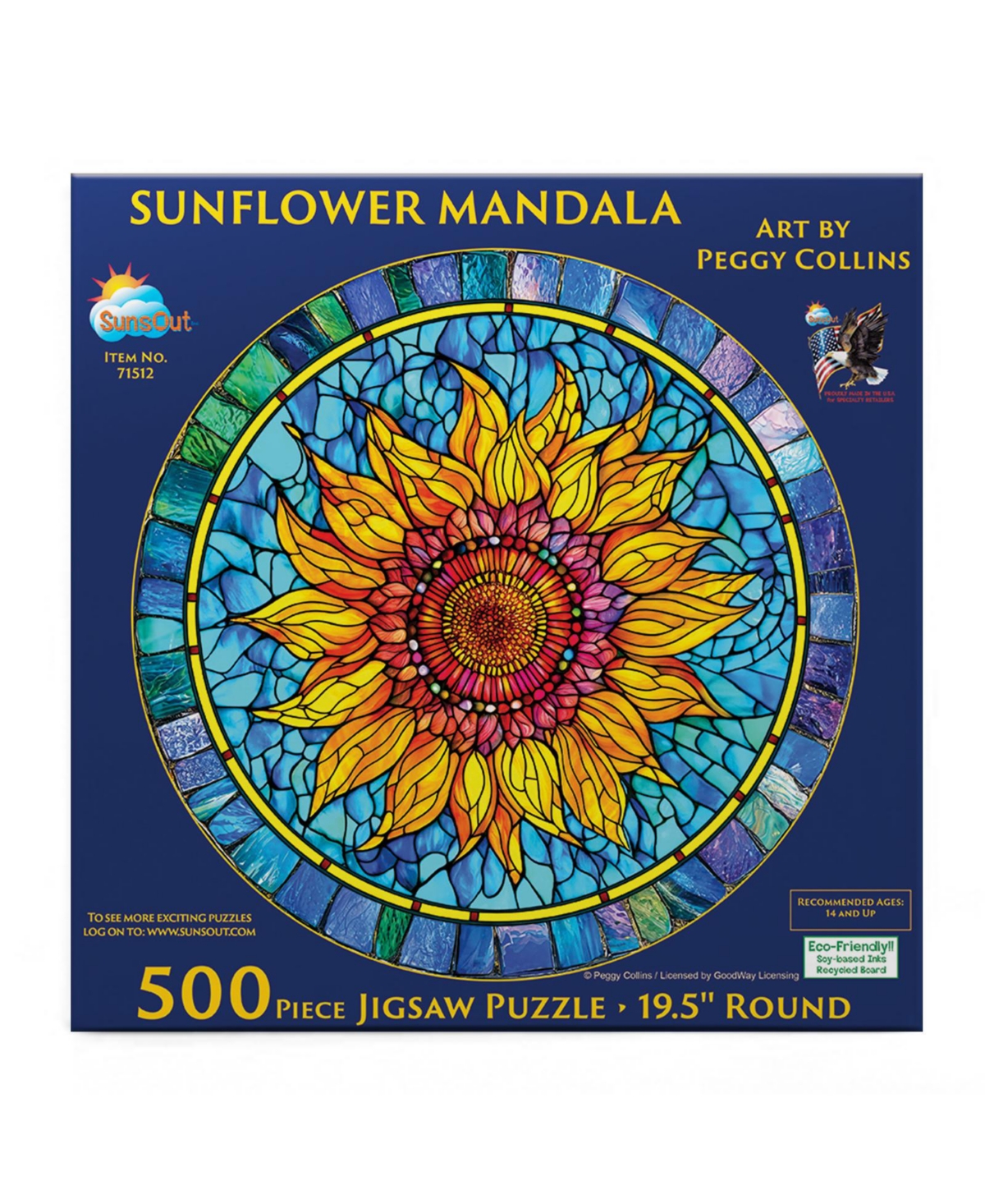 SunsOut Sunflower Mandala 500 piece Jigsaw Puzzle for Adults Round
