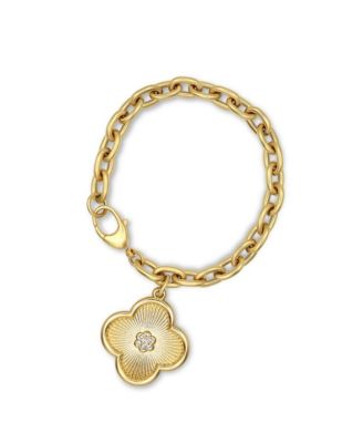 25mm Clover Charm with Micro Pave CZ Center On A Gold Plated Oval Chain Bracelet