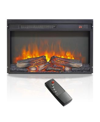 26 inch electric fireplace insert, ultra thin heater with log set & realistic flame, remote control with timer, overheating protection