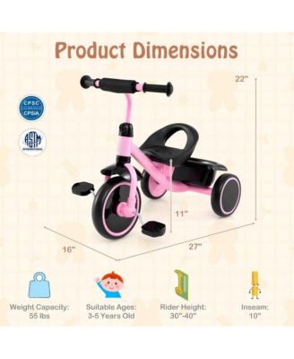 Kids Toddler Tricycle with Adjustable Seat Storage Basket and Safe Steering Design