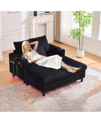 Streamdale Corduroy Oversized Recliner Sofa w/ USB, LED, Cup Holder