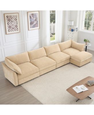 L-shaped Modular Sofa- Chenille, Wheat, Storage, Footstool