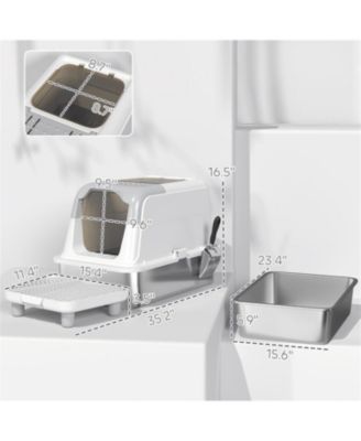 Elegant Gray Enclosed Cat Litter Box with Scoop & Deodorizer Bag – Discreet Odor Control for Home