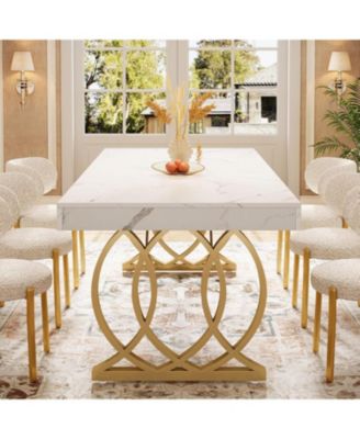 63-Inch Wood and Metal Faux Marble Tabletop Modern Kitchen Dining Table