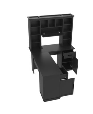 L-Shaped Desk w/ Cabinets, Drawers, Shelves & Flip-Up Storage
