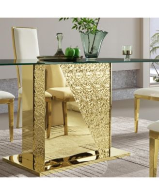 Streamdale Gold stainless steel legs dining table 70.08 inch black tempered glass top
