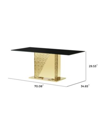Streamdale Gold stainless steel legs dining table 70.08 inch black tempered glass top