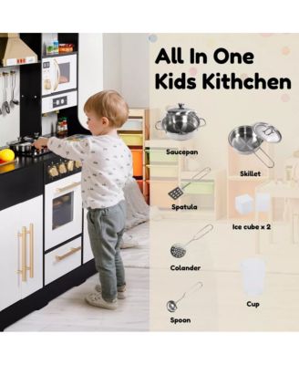 Wooden Kids Play Kitchen, Pretend Play Kitchen Playset w/Sounds for Toddlers.