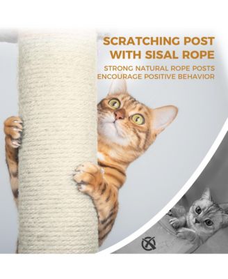 78.8 Light Gray Cat Tree Wide Base Large Condo 12 Sisal Posts Hammock Top Platform Interactive Toy