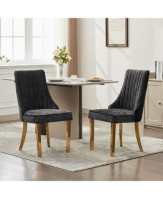 Chenille Dining Chairs Set of 2 Black