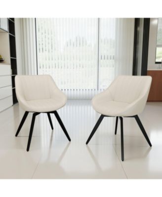 Beige PU Dining Chairs Black Metal Legs (Set of 2)