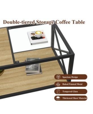 Modern Glass & Wood Coffee Table