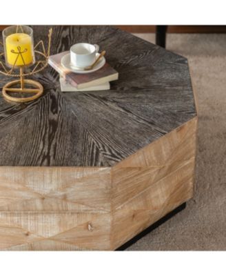 Octagon Coffee Table 38" Retro Wood Center Table