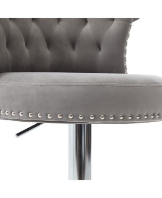  Velvet Bar Stool Set of 2, Adjustable Swivel, Silver Legs