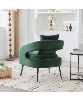  Velvet Open Back Accent Chair with Metal Legs, Green