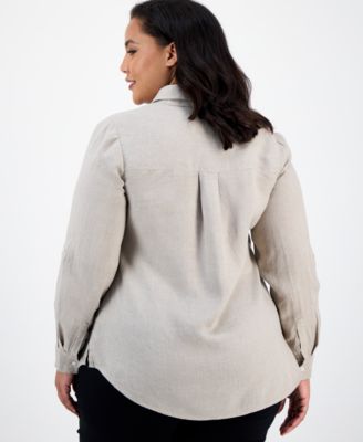 Plus Size 100% Linen Roll-Tab Shirt, Exclusively at Macy's