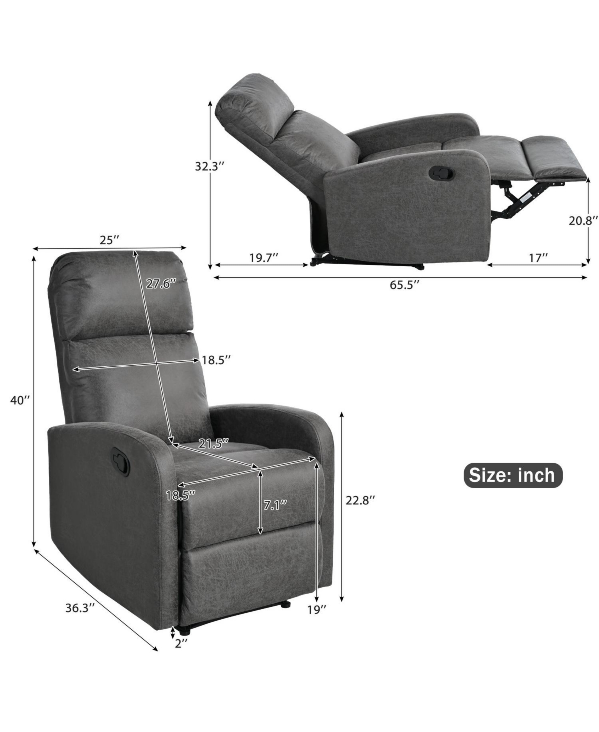 Streamdale Furniture Modern Manual Recliner Chair - Slate Grey