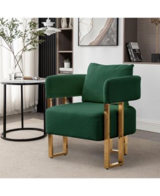 TS Modern Green Teddy Fleece Chair Gold Legs 2PC