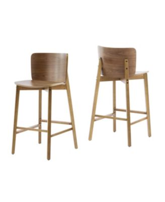 Pari Indoor Wooden Barstool, Walnut Finished, Set of 2