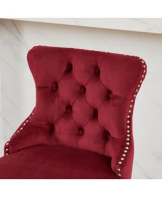 Velvet Barstools, Button Tufted, Wood Legs, Nailhead Trim, Set of 2