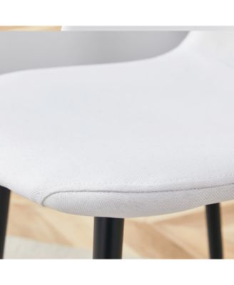 Luxury White Linen Dining Chairs (Set of 4) - Black Metal Legs