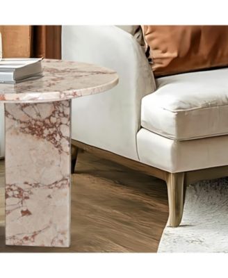 Pink Marble Coffee Table - Small, Natural Stone, 17.7 Inch