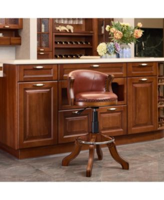 Cow Leather Adjustable Swivel Bar Stool - Brown