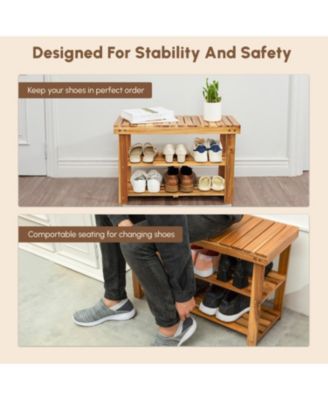 Acacia Wood 2-Tier Shoe Rack Bench - Entryway Organizer