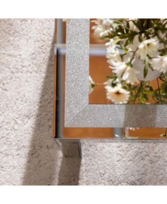  Silver Crushed Crystal Coffee Table, Mirrored Glass, Glam Modern
