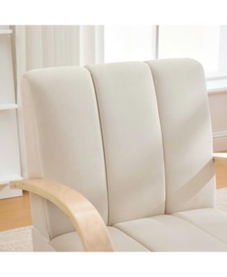 30.7" Swivel Accent Chair - Channel Tufted, Wood Armrests - Beige