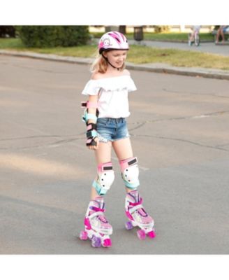 4 Sizes Adjustable Quad Skates with Light-up Wheels Safety Protection for Ages 13+