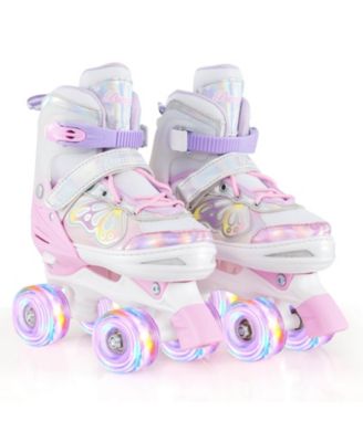 4 Sizes Adjustable Quad Skates with Light-up Wheels Safety Protection for Ages 13+
